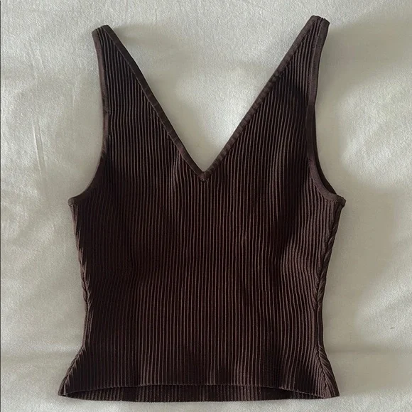 Aritzia Chocolate Ribbed V-Neck Tank Top - Picture 2 of 4
